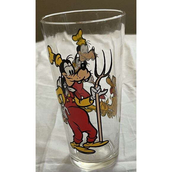 Vintage 70s Glass Walt Disney Goofy Pluto Happy Birthday Mickey Pepsi Collector - Picture 2 of 8